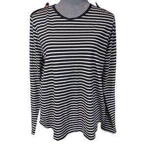Lauren Ralph Lauren Top Black Striped Scoop Neck Pullover Epaulettes Shirt Large